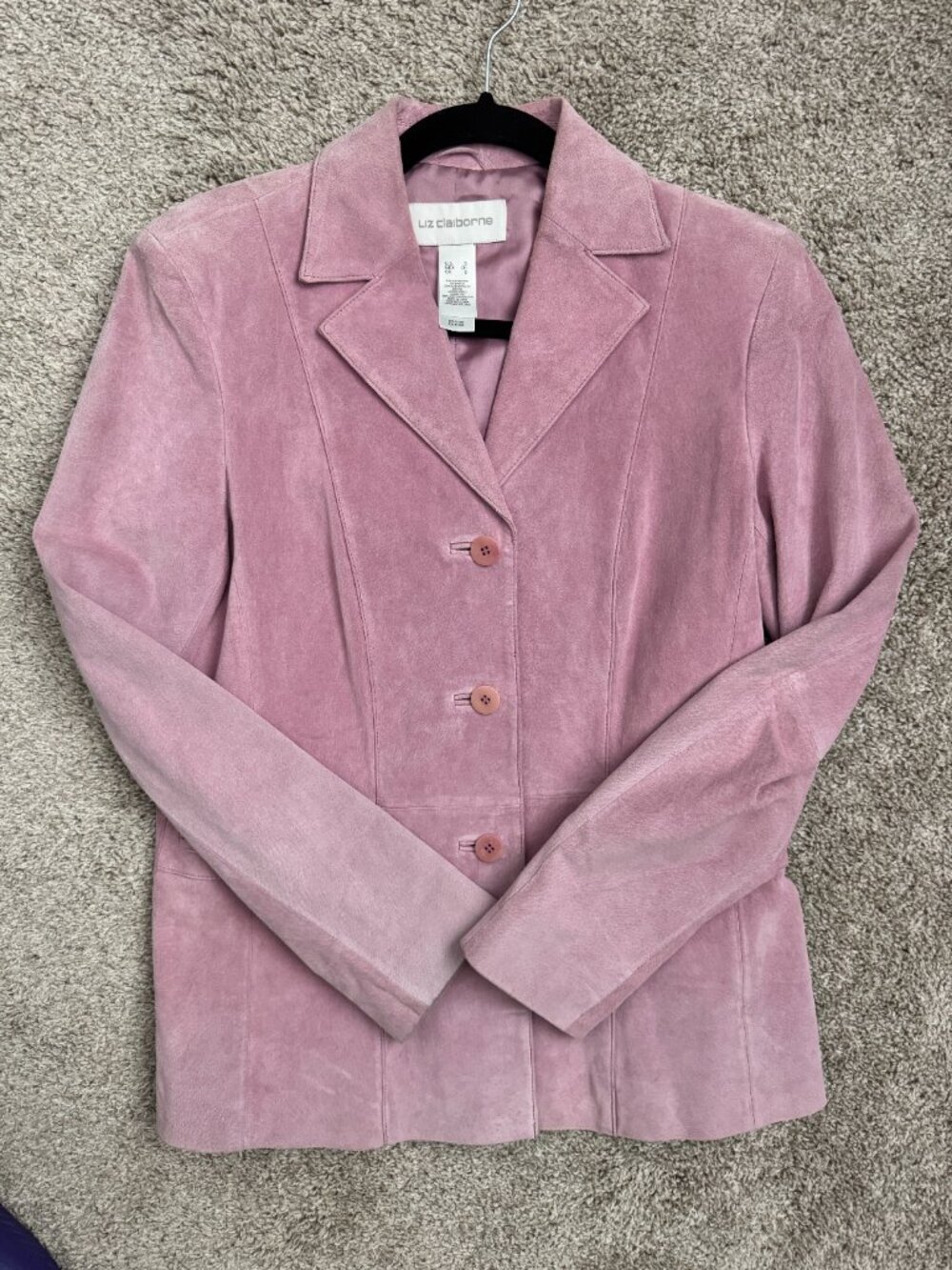 Liz Claiborne Pink Suede Leather Blazer Jacket Womens Small Y2K Career Chic - Picture 5 of 13